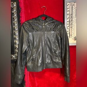 Black Leather Hooded Jacket